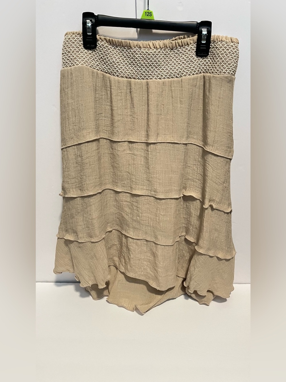 BCX Women’s Kakhi Smoked Tiered Ruffles High-Low Waistband Skirt Size M